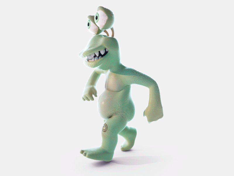 Pinjo Walkcycle 3d animation c4d character gif green loop monster motion octane render walkcycle