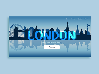 The first page of a car rental website with skylines of London