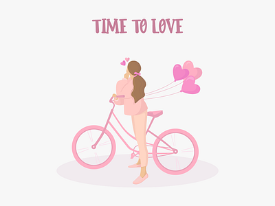 Girl with bike balloons bicycle bike girl girl in love graphic design heart illustration love valentines day vector