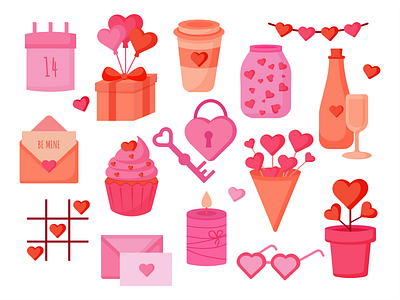 Valentine's day set feeling happiness heart love marriage valentines
