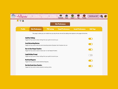 Settings for neopets neopets ui ux