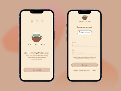 Sign up page for matcha chat