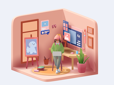 3D room art 3d design lofi room