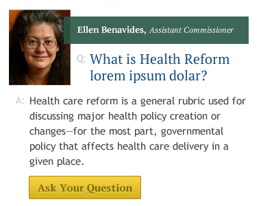 What is Health Reform? q a question typography