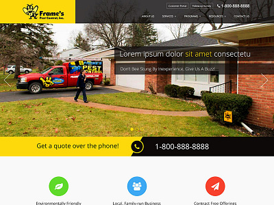 Pest Control Company Website flat design front end homepage pest control yellow