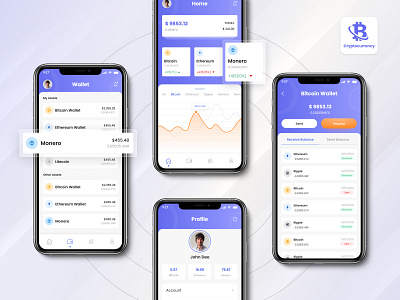 Cryptocurrency App app app concept application branding design illustration logo ui uiux ux