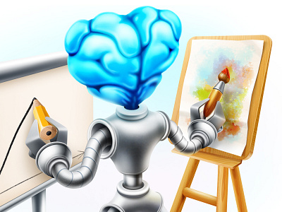 Robot brain brain brush design illustration metal pen robot work