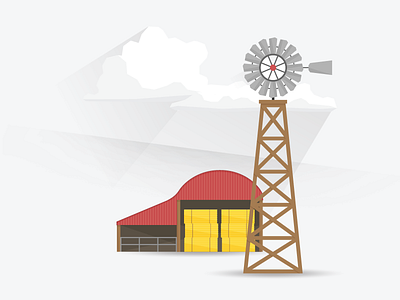 Location Illo - Farm barn clouds farm hay illustration rural vector windmill