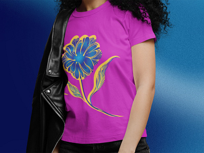 «Daisy Blue» from the Gold Collection art blue botanical collection daisy design floral flower genevievechausseart gold graphic mockup pink tshirt woman