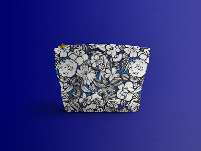 MOCK-UP ON BAG | B & W floral pattern on a blue blend background