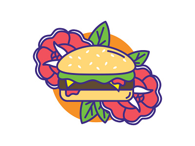 Buns N' Roses burgers cincinnati magazine cute design doodle food icon icons illustration logo roses sandwich simple tattoo