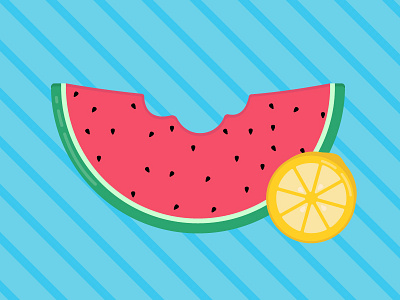 Summer flat illustration fruit lemon minimal stripes summer watermelon