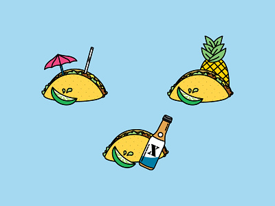 Tacos beer food icons lime pineapple straw tacos tasty umbrella