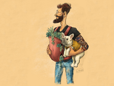 The Happy Hipster Family Portrait digital hipster hipster dog illustration portrait illustration succulents