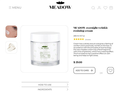 MEADOW PRODUCT CARD branding card of product cream design natural natural cosmetics ui ux web design