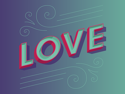 Love 3d type flourish gradient lettering love type