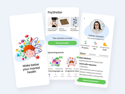 Psychological shelter mobile app concept app design mental health app mental health design mobile mobile design psychological app ui web design