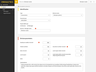 Dashboard - Bilan (Part 1) dashboard form menu ui ux