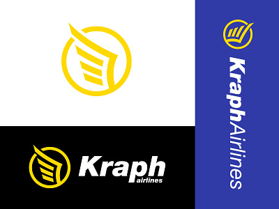 Kraph Logo Family airlines airplane blue brand branding corporate explore flight fly flying gold logo pegasus professional symbol travel type typography wander wings