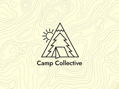 Camp Collective adventure brand branding camp camping explore illustration line work logo mountains nature outdoors simple tent topo topographic travel trees typography wander