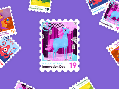 Innovation Day Unicorn 2019 character illustration innovate innovation innovation day magical postage stamp sticker unicorn unicorns