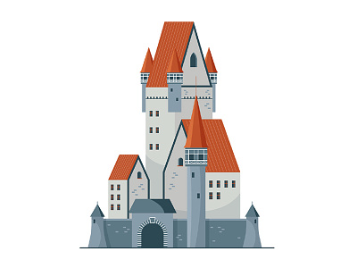 Medieval castle #2 cartoon design fairytale flat icon illustration lines outline retro sticker vector
