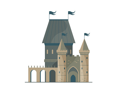 Medieval castle #3 bridge cartoon castle design fairytale flag flat icon illustration lines logo retro sticker vector