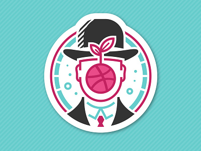 The Son of Dribbble apple bowler circle face hat icon leaf man outline painting son sticker