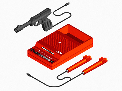 Electronica Videosport-3 console flat gun icon illustration isometric retro sticker vector videogame