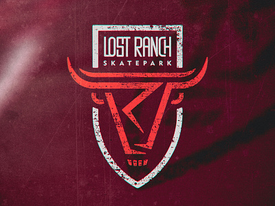 Lost Ranch Skatepark branding bull cow design flat icon lines logo lost outline ramp ranch shield skateboard skateboarding skull sls sticker typography vector