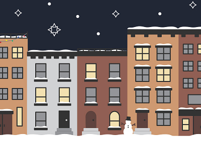 City Lights & Snowy Nights brownstone building holiday holidaycard newyork newyorkcity nyc snow snowman snowy winter