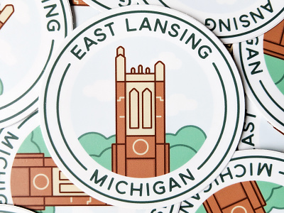 East Lansing, Michigan Sticker architecture beaumont tower bold design go green illustration michigan state michigan state university msu spartans vector