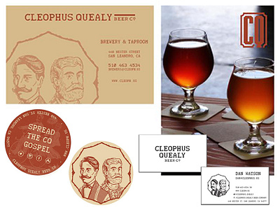 Cleophus Quealy Beer Company Print Work brewery business cards chalk paint chalkboard coasters collateral hand painted sign layout marketing postcards print print design
