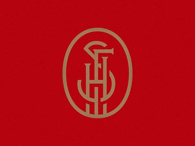 SFH Monogram gold logo mark monoline oval red