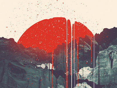 Sun Spills drip mountains paint red shirt splatter sun