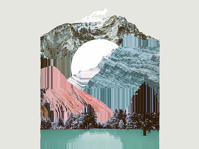 Mountain Malfunction collage glitch lake mountains sun