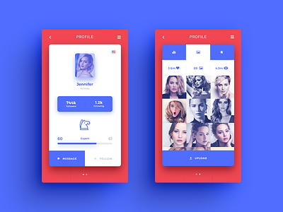 Jennifer app blue branding design jennifer lawrence mobile red social ui ux