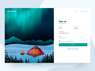 Sign up (Freebie) 001 1 branding camp camping daily ui dailyui illustration interface signup ui ux web