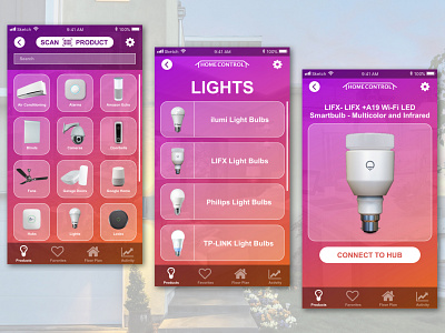 Home Control App adobe app design home iphone phone pink product design purple ui ui design ux ux design