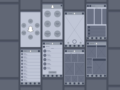 SnapChat Reimagined Wireframes adobe app application design product design social media ui ui design ux ux design wireframes