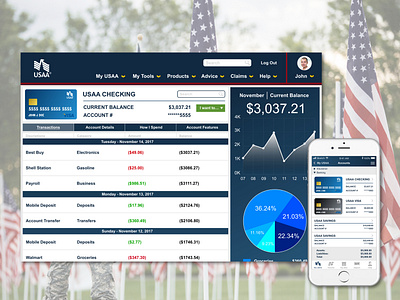 USAA Banking - Visual UI Redesign Concept Project adobe app application bank banking blue design product design ui ui design ux ux design