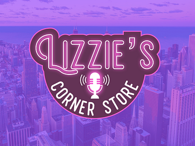 Lizzie's Corner Store Podcast Logo adobe branding design graphic design icon logo neon neon sign pink podcast podcast logo purple store typography vaporwave