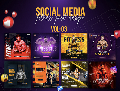 Fitness, Gym Social Media Post design. Vol-03 advertisign design fitness gym hard work hardwork illustration logo workout yoga