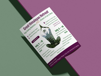 Flyer A5 Great Himalayas Retreat adobe illustrator flyer green keyvisual layout nature purple text yoga