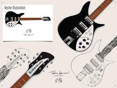 Vector Illustration John Lennon’s Rickenbacker 325 Guitar 3d adobe illustrator black guitar texture vactor vactor illustratipn vector art volume white