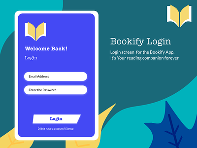 Bookify Login Screen animation app branding design designthinking figma flat graphic design illustration illustrator sketch app ui ux vector web website