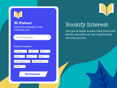 Bookify Personalisation app branding design designthinking dribbble figma flat graphic design illustration illustrator mobile sketch app ui ux vector web website