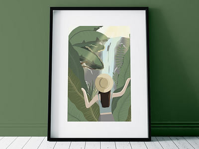 Hidden Place digital illustration forest girl illustration nature procreate sun travel tropical waterfall