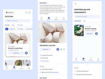 wander activites blue course design events intrested place mobil mobile app neighborhood place ui ux
