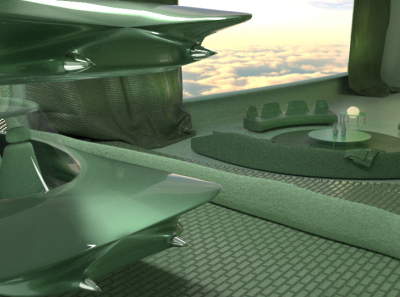 Green Room with a View 3dart 3dmodel architecture creative design digitalart flyingcar